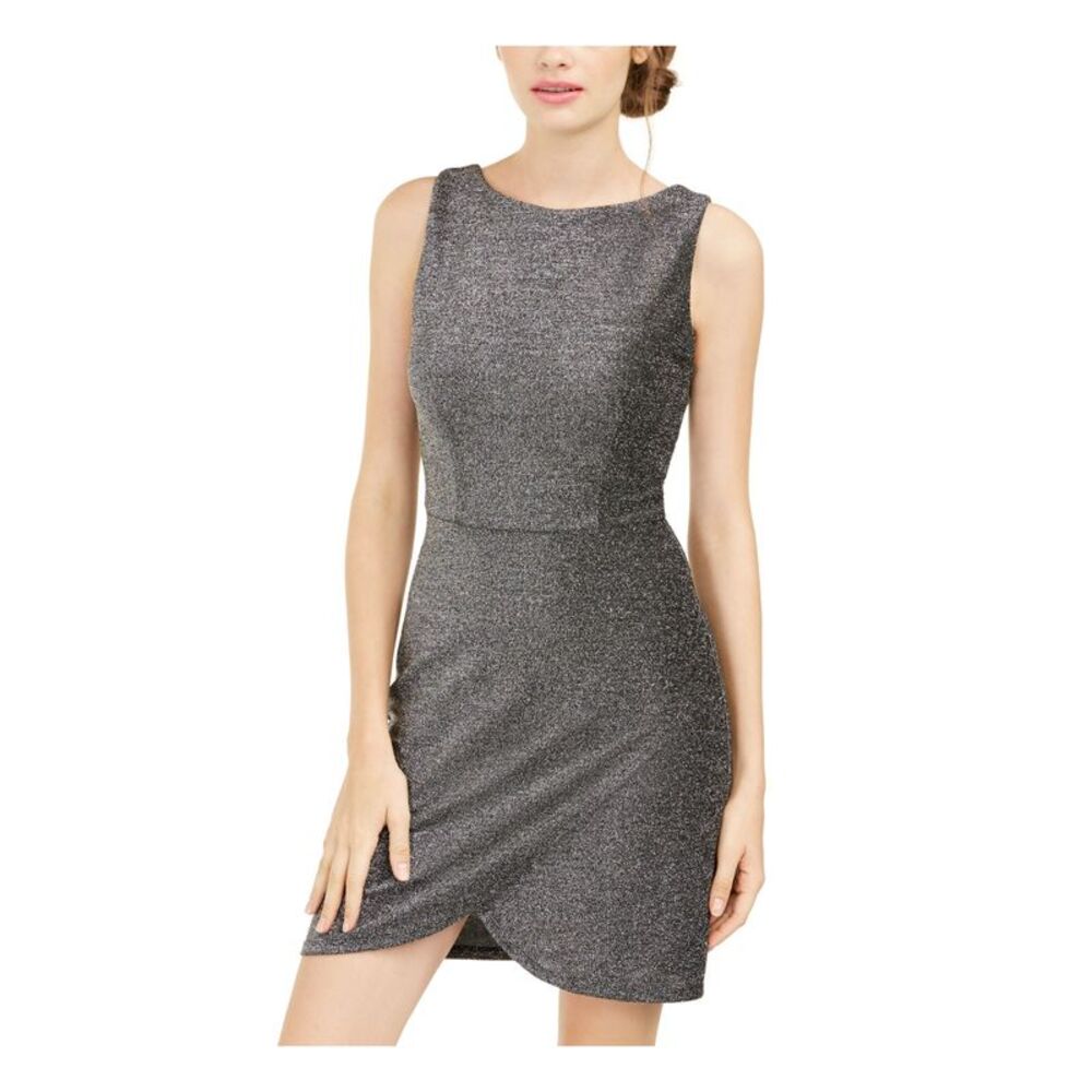 B DARLIN Womens Sheath Mini Dress Glitter Sleeveless Jewel Neck Cocktail - Picture 1 of 4